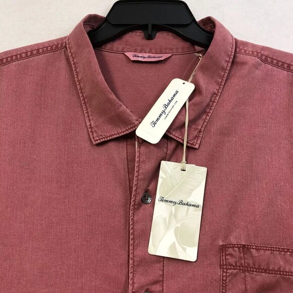 Tommy Bahama Mens Big & Tall Cherry Stone Tahitian Twill Shirt 3XLT With Pocket - Picture 2 of 9